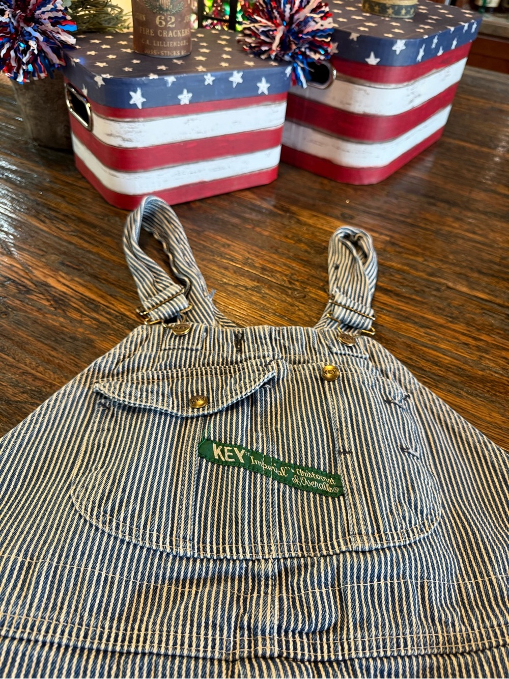 KEY Overalls Imperial Railroad Stripe Bib Overalls Blue White 33 X 29 Costume